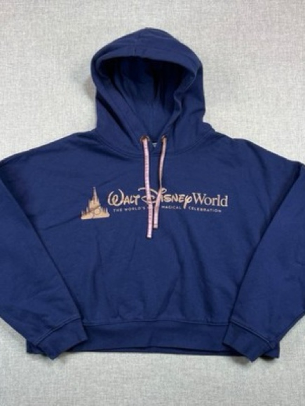 Disney Navy Blue Walt Disney World Hooded Sweatshirt with Pink Drawstrings